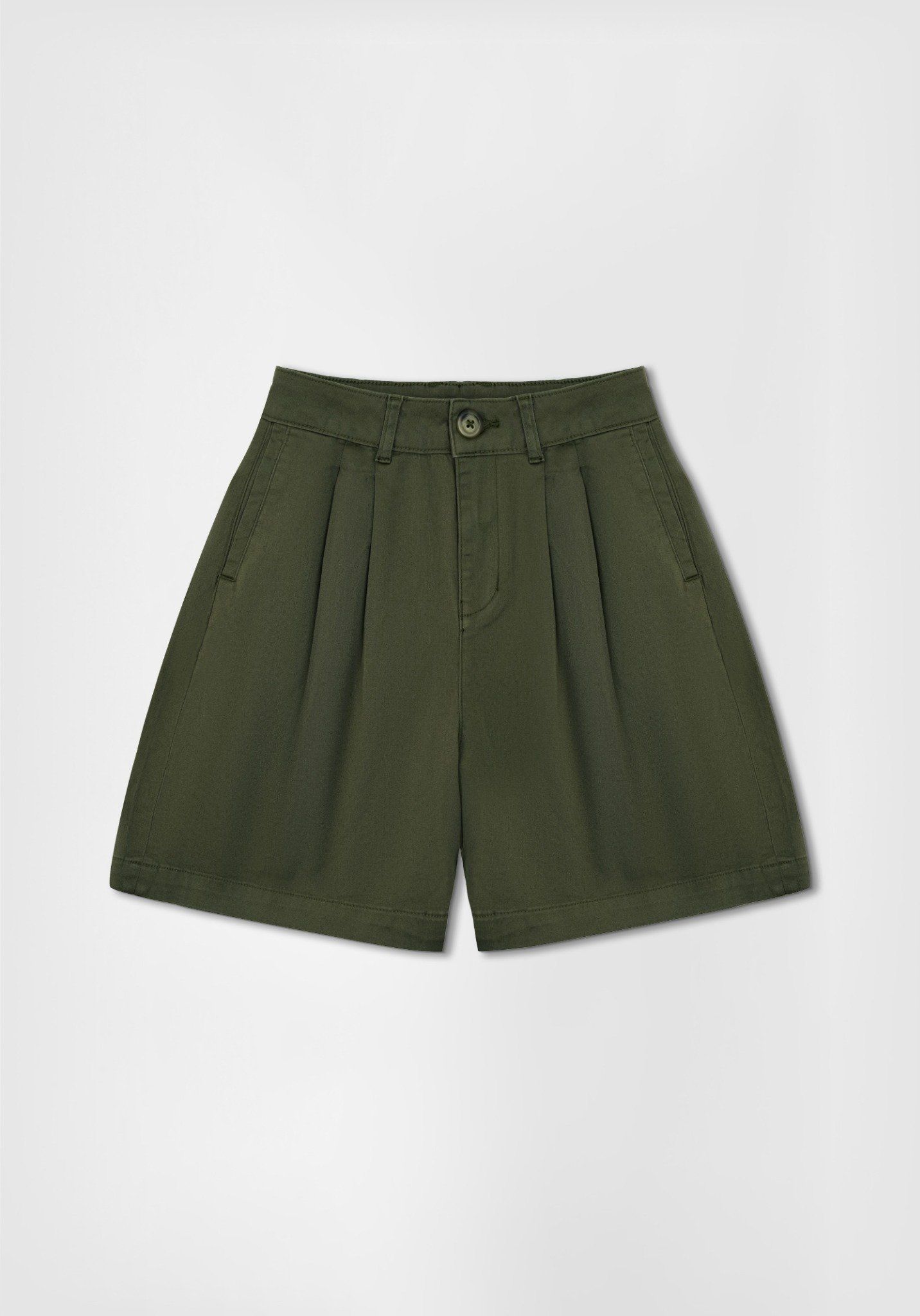 QUẦN SHORTS NỮ KAKI XANH RÊU XẾP LY FORM RỘNG - 125WN2104B2