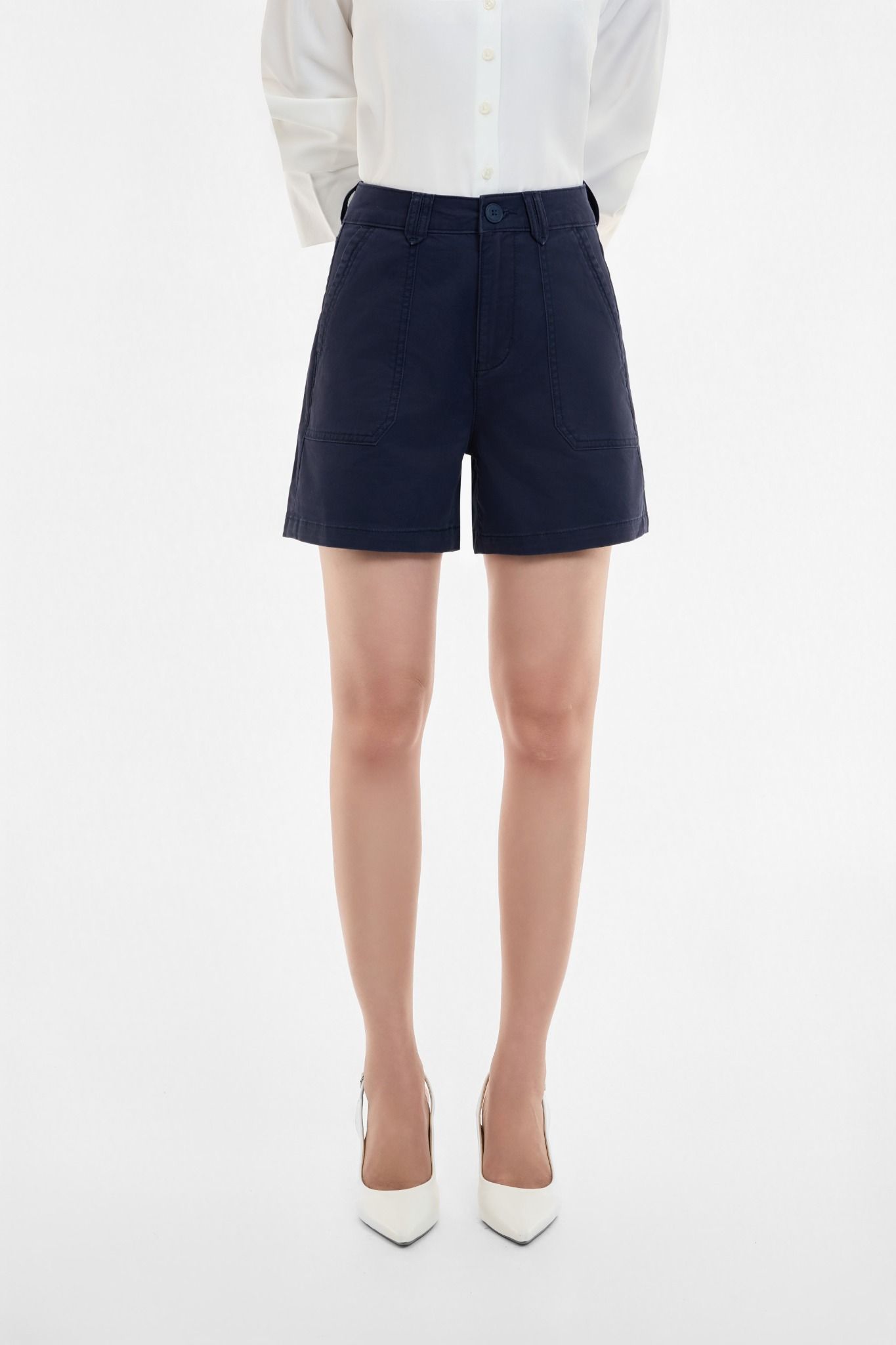 QUẦN SHORTS NỮ KAKI  NAVY TÚI WORKWEAR FORM ĐỨNG - 125WN2104B3