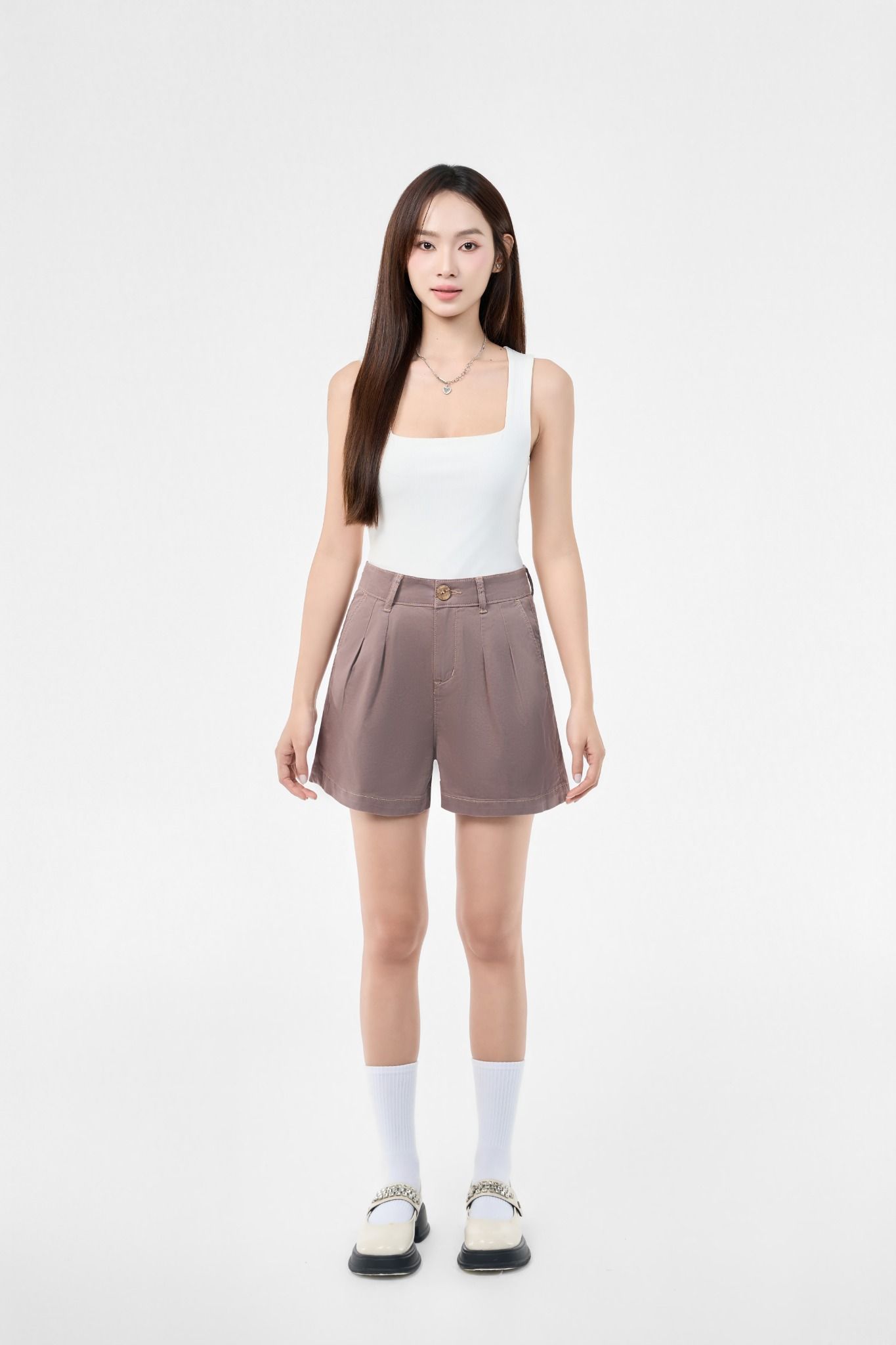 QUẦN SHORTS NỮ KAKI TÍM MÔN TÚI XÉO FORM RỘNG - 125WN2104B4