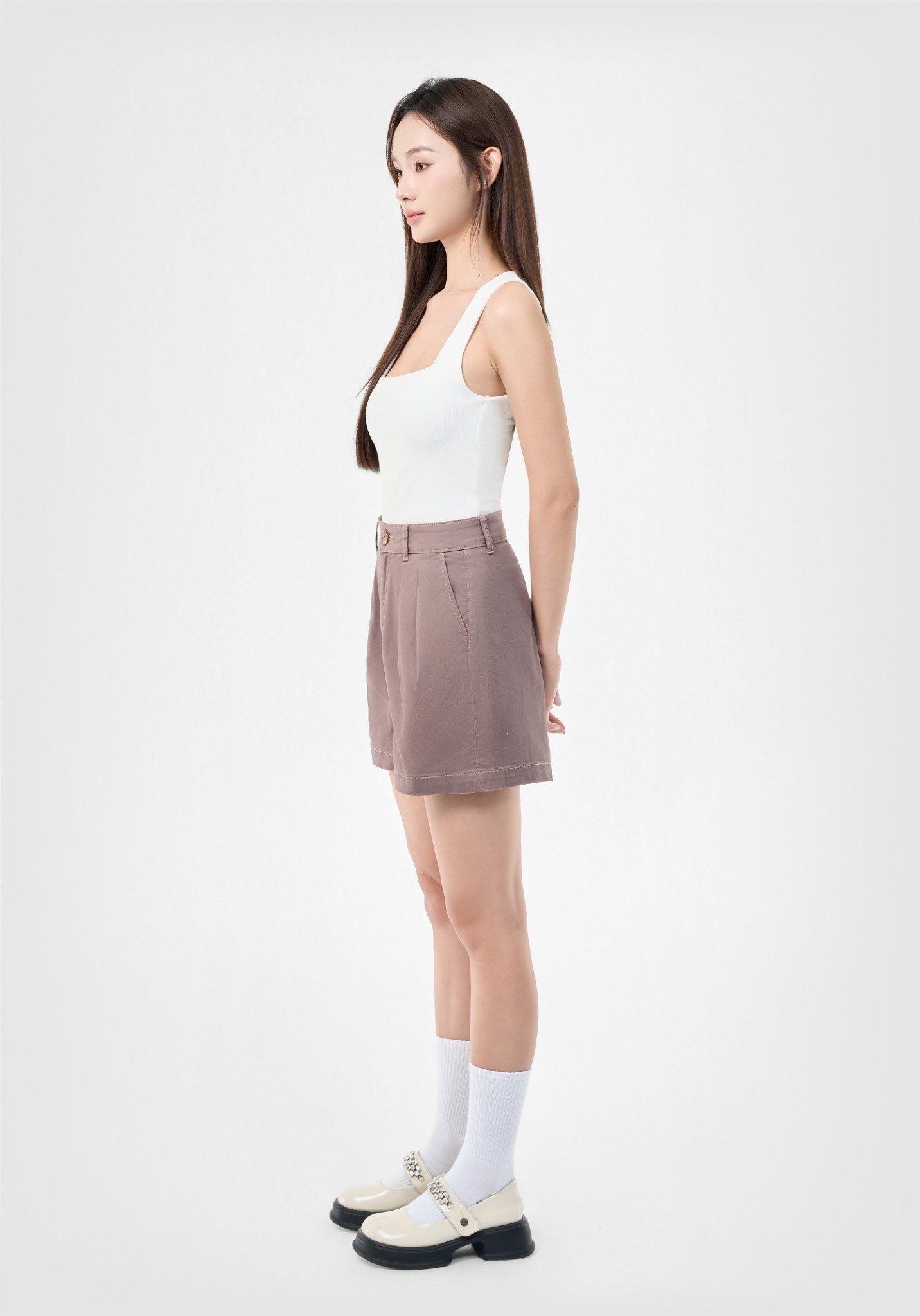 QUẦN SHORTS NỮ KAKI TÍM MÔN TÚI XÉO FORM RỘNG - 125WN2104B4