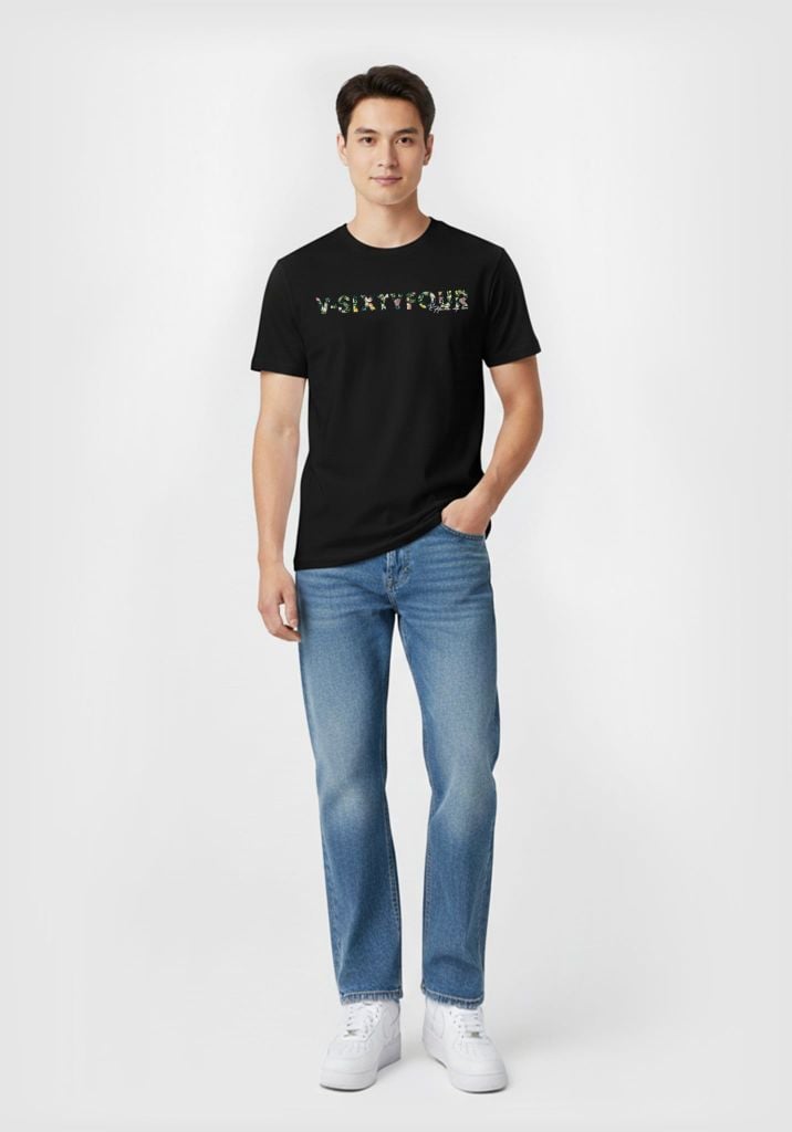 ÁO THUN NAM DÁNG REGULAR MÀU ĐEN IN LOGO FLORAL - 126MN3021B1