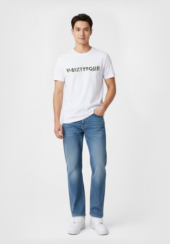 ÁO THUN NAM DÁNG REGULAR MÀU TRẮNG IN LOGO FLORAL - 126MN3021B1