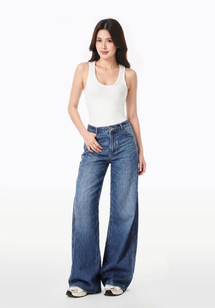 QUẦN JEANS NỮ DÁNG WIDELEG MÀU XANH TRUNG – 126WD1085F2950