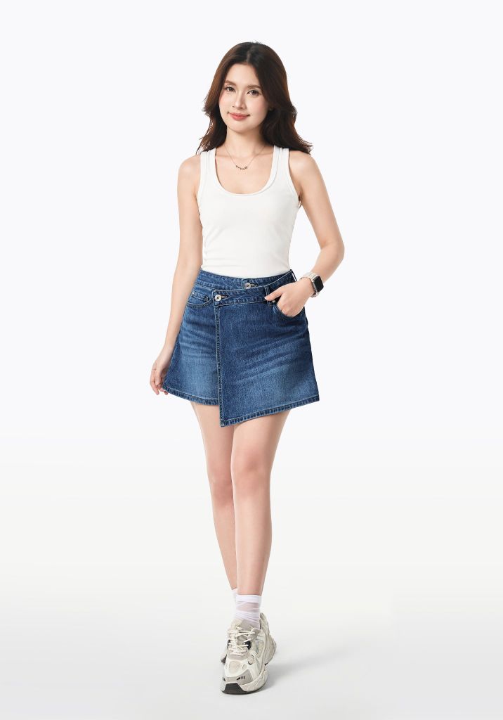 QUẦN VÁY DENIM NỮ MÀU XANH ĐẬM - 126WD1111F1