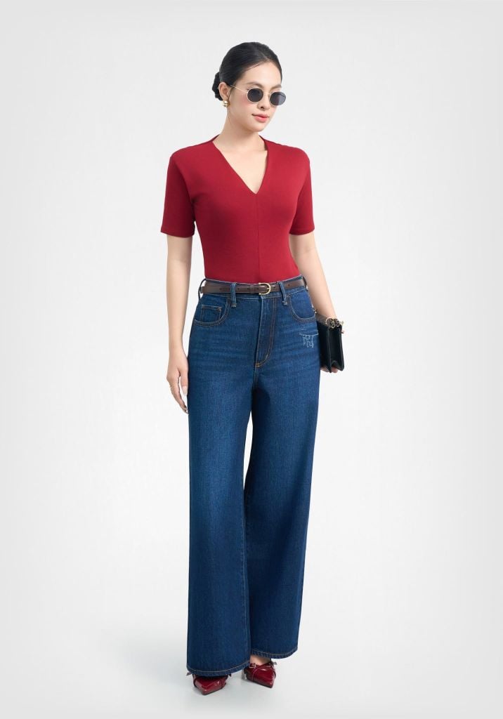 QUẦN DÀI NỮ DENIM DÁNG RELAX MÀU XANH ĐẬM LASER NGỰA CÁ TÍNH - 126WD2080F1