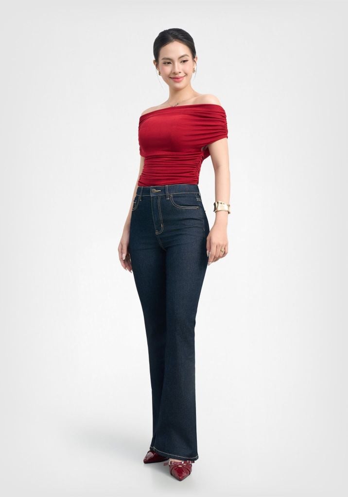 QUẦN DÀI NỮ DENIM DÁNG FLARED MÀU XANH ĐẬM - 126WD2084B1