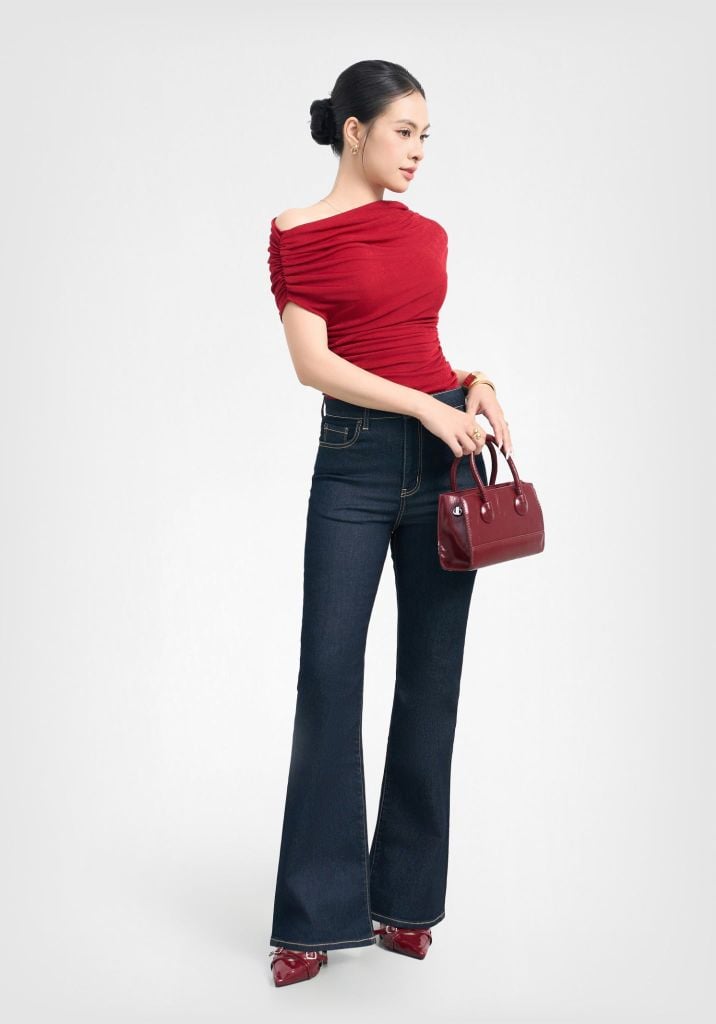 QUẦN DÀI NỮ DENIM DÁNG FLARED MÀU XANH ĐẬM - 126WD2084B1