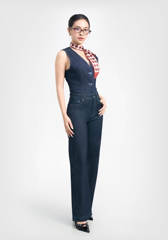 QUẦN DÀI NỮ DENIM DÁNG WIDELEG MÀU XANH ĐẬM - 126WD2085B1