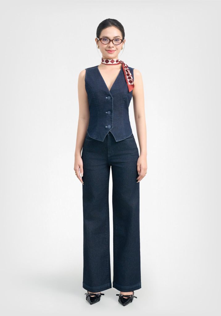 QUẦN DÀI NỮ DENIM DÁNG WIDELEG MÀU XANH ĐẬM - 126WD2085B1