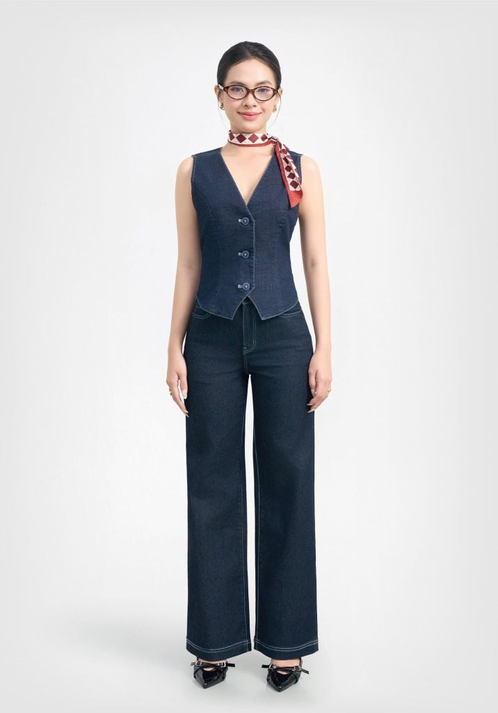 QUẦN DÀI NỮ DENIM DÁNG WIDELEG MÀU XANH ĐẬM - 126WD2085B1