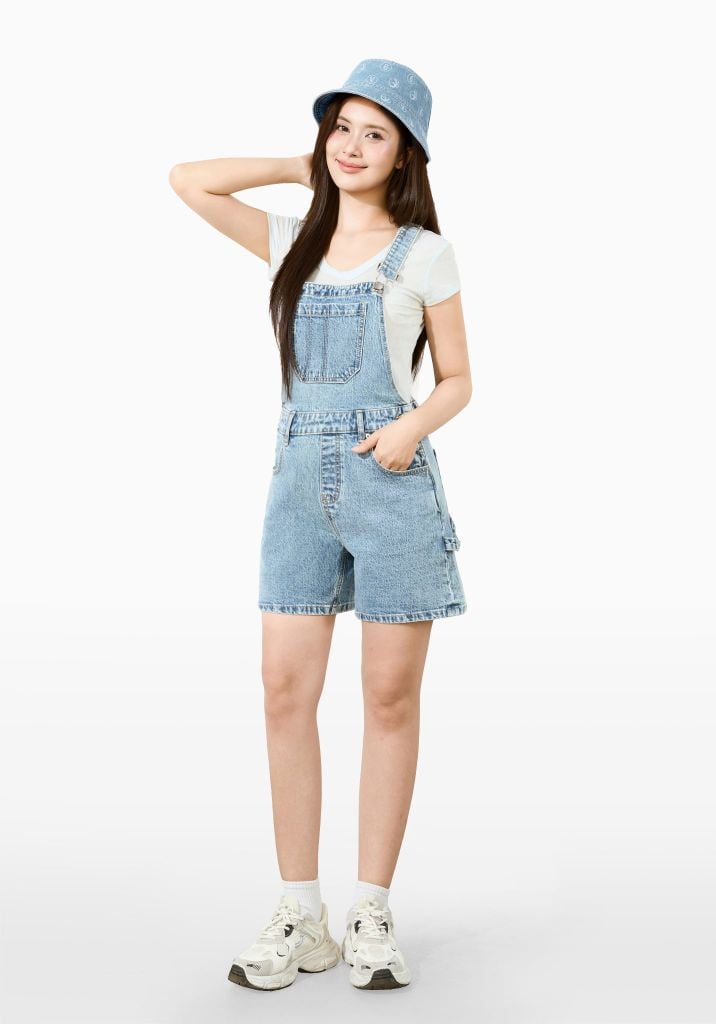 NÓN BUCKET DENIM LASER MONOGRAM MÀU XANH TRUNG - 126WD2192F1