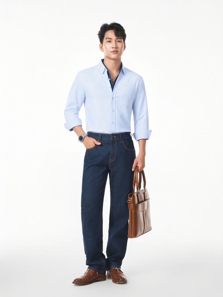 QUẦN DÀI NAM DENIM DÁNG STRAIGHT  MÀU DARK BLUE TRƠN (DÀI QUẦN 100 CM) - 126MD4083B2