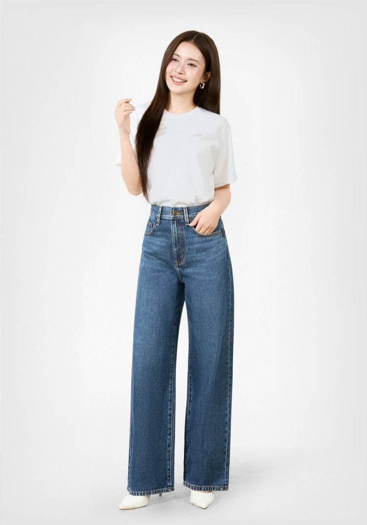 QUẦN JEANS DÁNG RELAX MÀU XANH TRUNG - 126WD2080F3