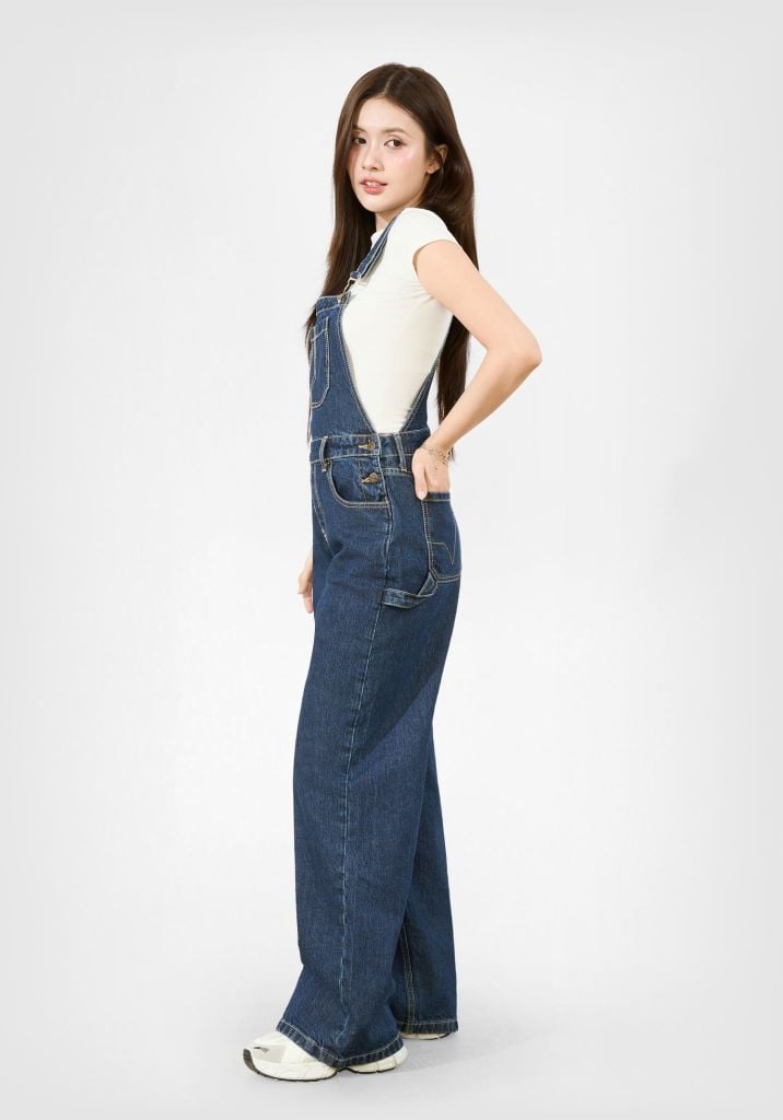 QUẦN YẾM DENIM DÁNG DÀI ỐNG SUÔNG MÀU XANH ĐẬM - 126WD1132F1