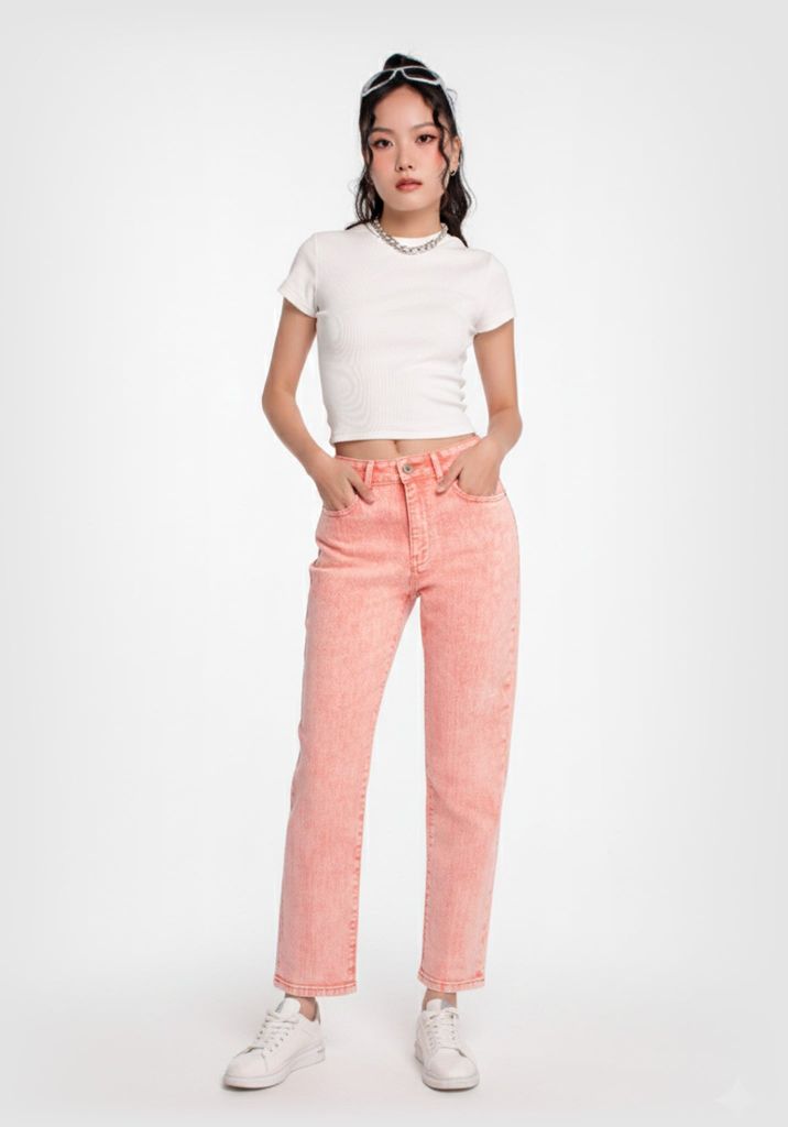 Quần Jeans Nữ Màu Cam Nhạt Dáng Đứng - Light Orange Straight Women's Jeans - 222WN1083F2