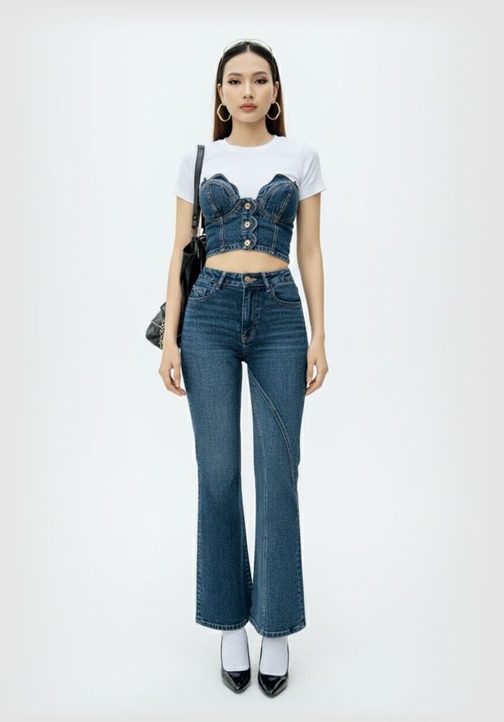 Áo Bra Denim Nữ Cách Điệu Cánh Hoa. Women's Petal Style Denim Bra - 223WD1017F3