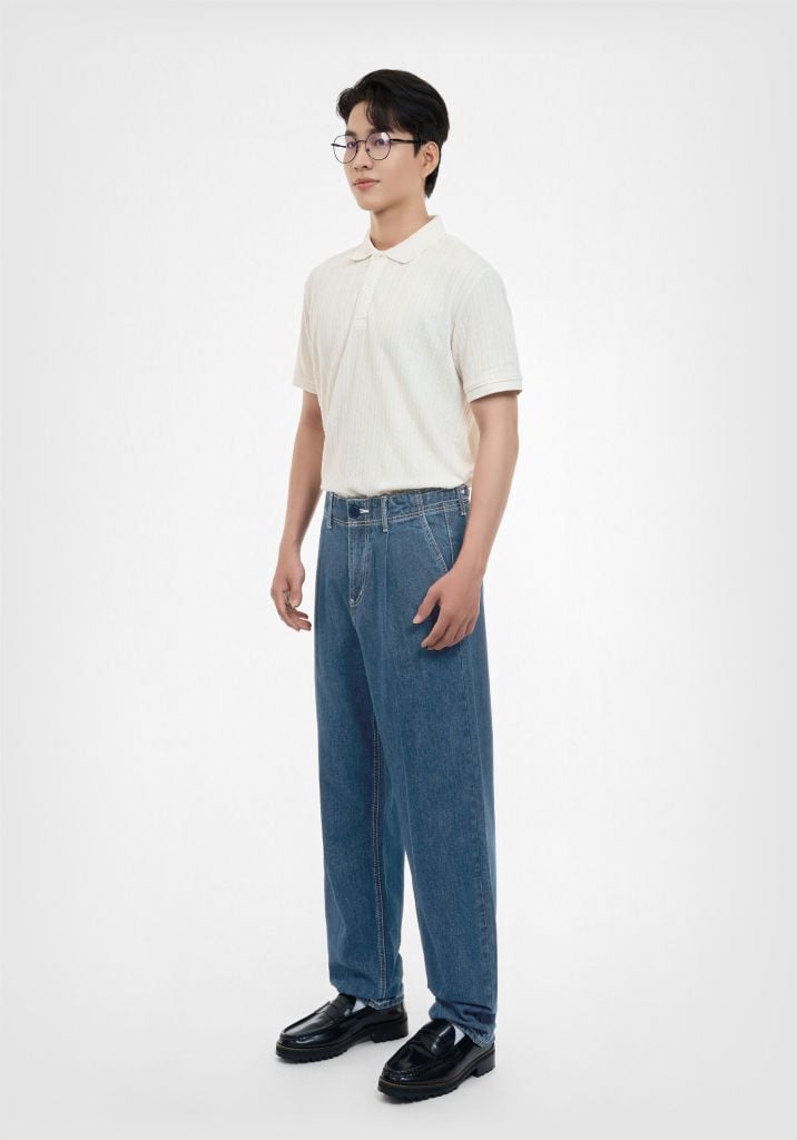 QUẦN DÀI NAM DENIM MED BLUE LASER GIẢ LY FORM BAGGY (TAILOR DENIM) - 224MD3089F2