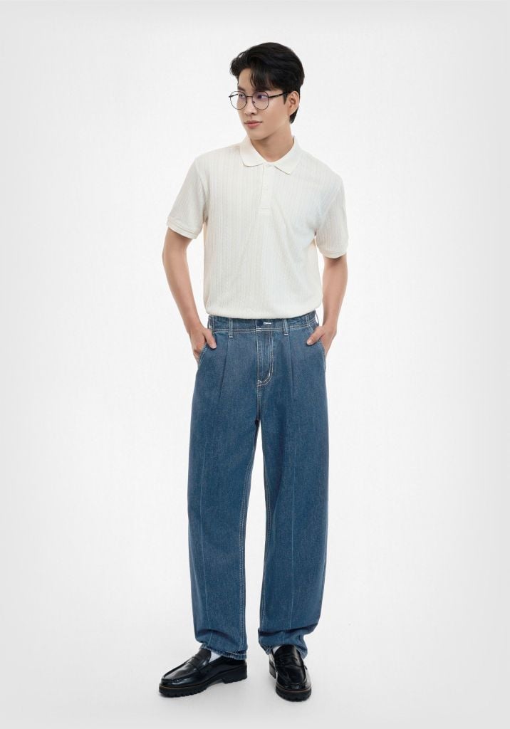 QUẦN DÀI NAM DENIM MED BLUE LASER GIẢ LY FORM BAGGY (TAILOR DENIM) - 224MD3089F2