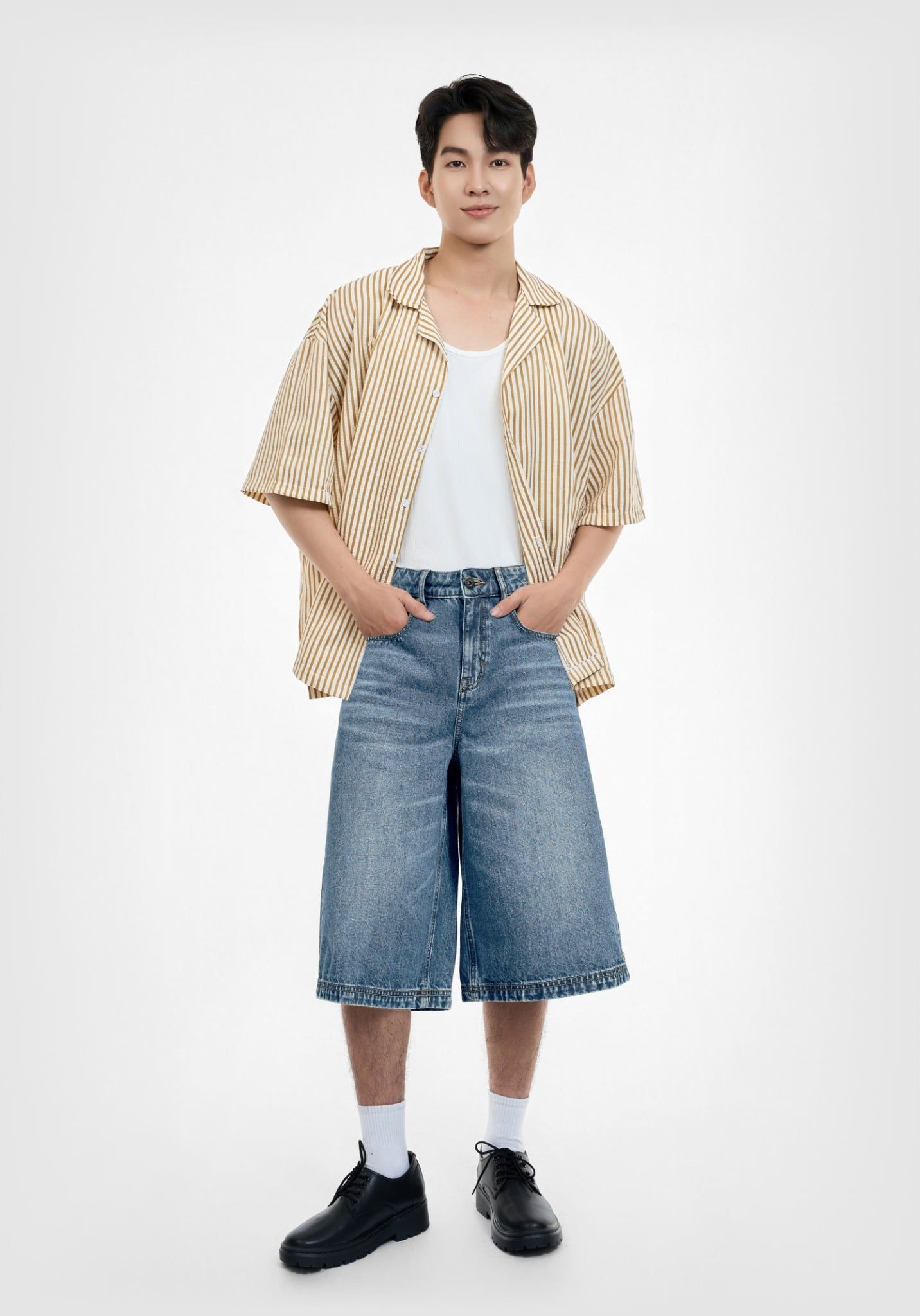 Quần short nam dáng rộng V-SIXTYFOUR chất jean cao cấp, mềm mại, co dãn - 224MD3103B2