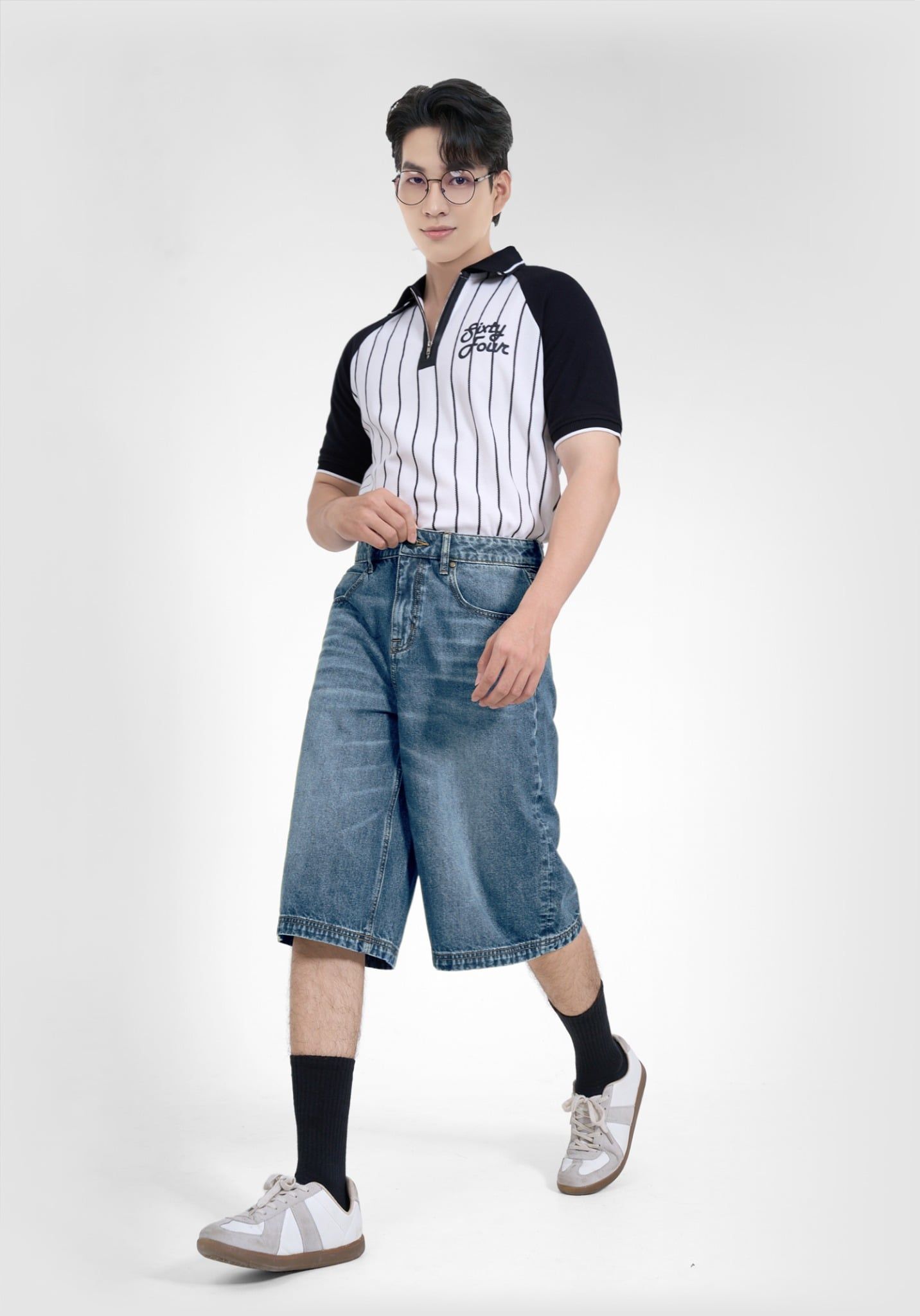 Quần short nam dáng rộng V-SIXTYFOUR chất jean cao cấp, mềm mại, co dãn - 224MD3103B2