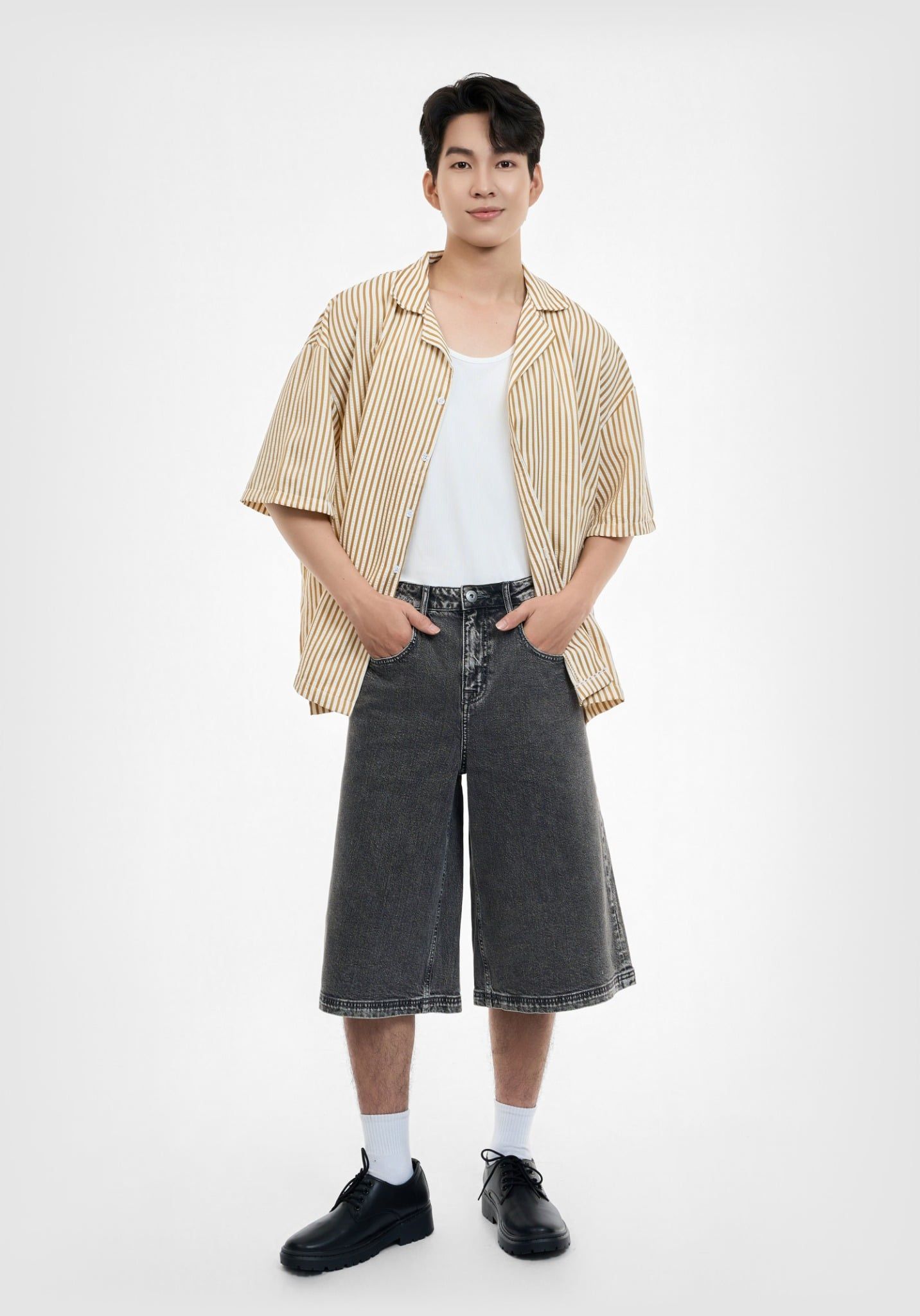 QUẦN SHORTS NAM DENIM XÁM FORM RỘNG - 224MD3103B2