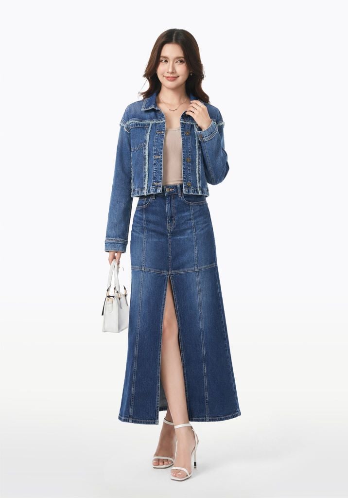 ÁO KHOÁC NỮ DENIM DARK BLUE  FORM CROP - 224WD1044F1