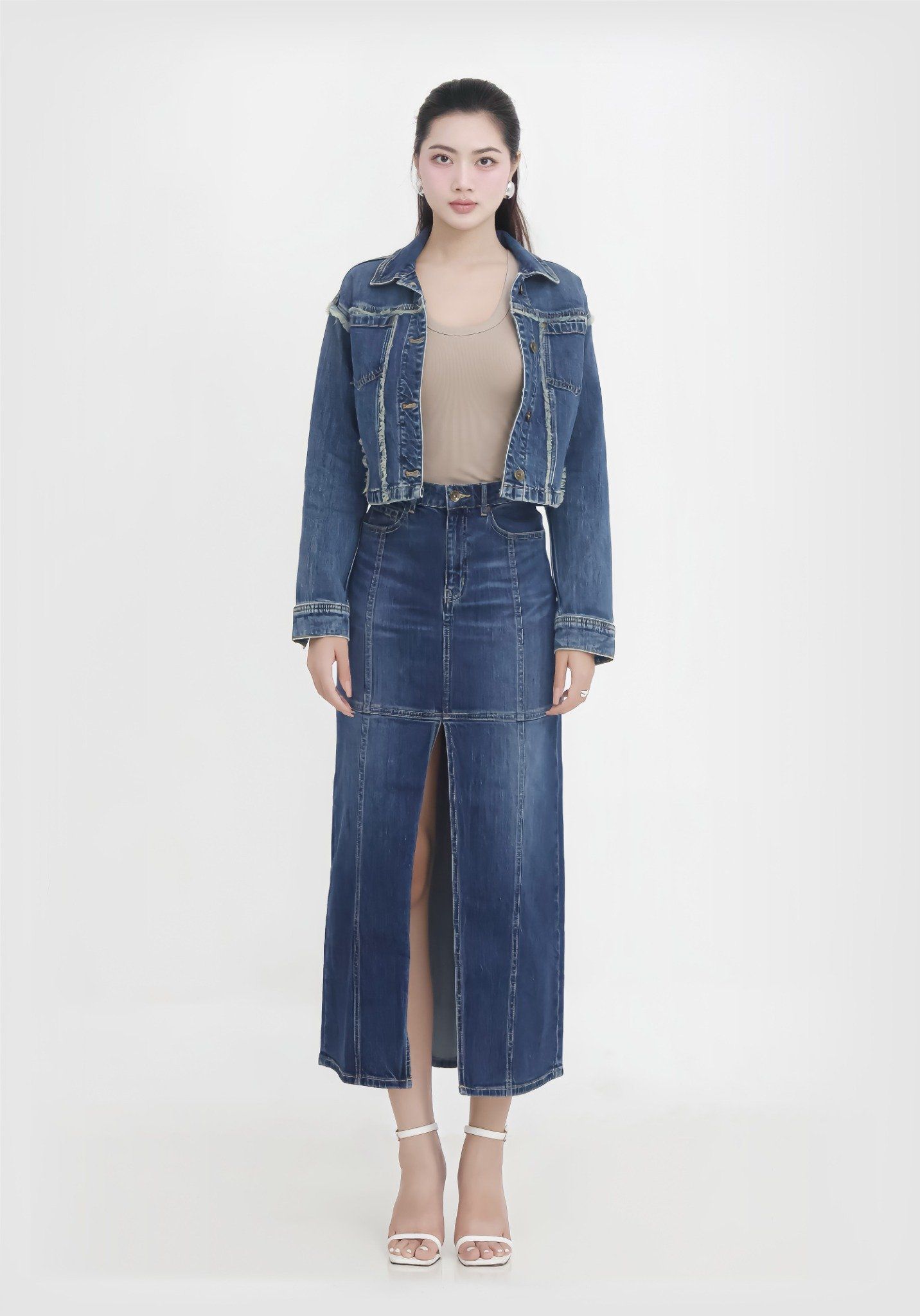 ÁO KHOÁC NỮ DENIM DARK BLUE  FORM CROP - 224WD1044F1
