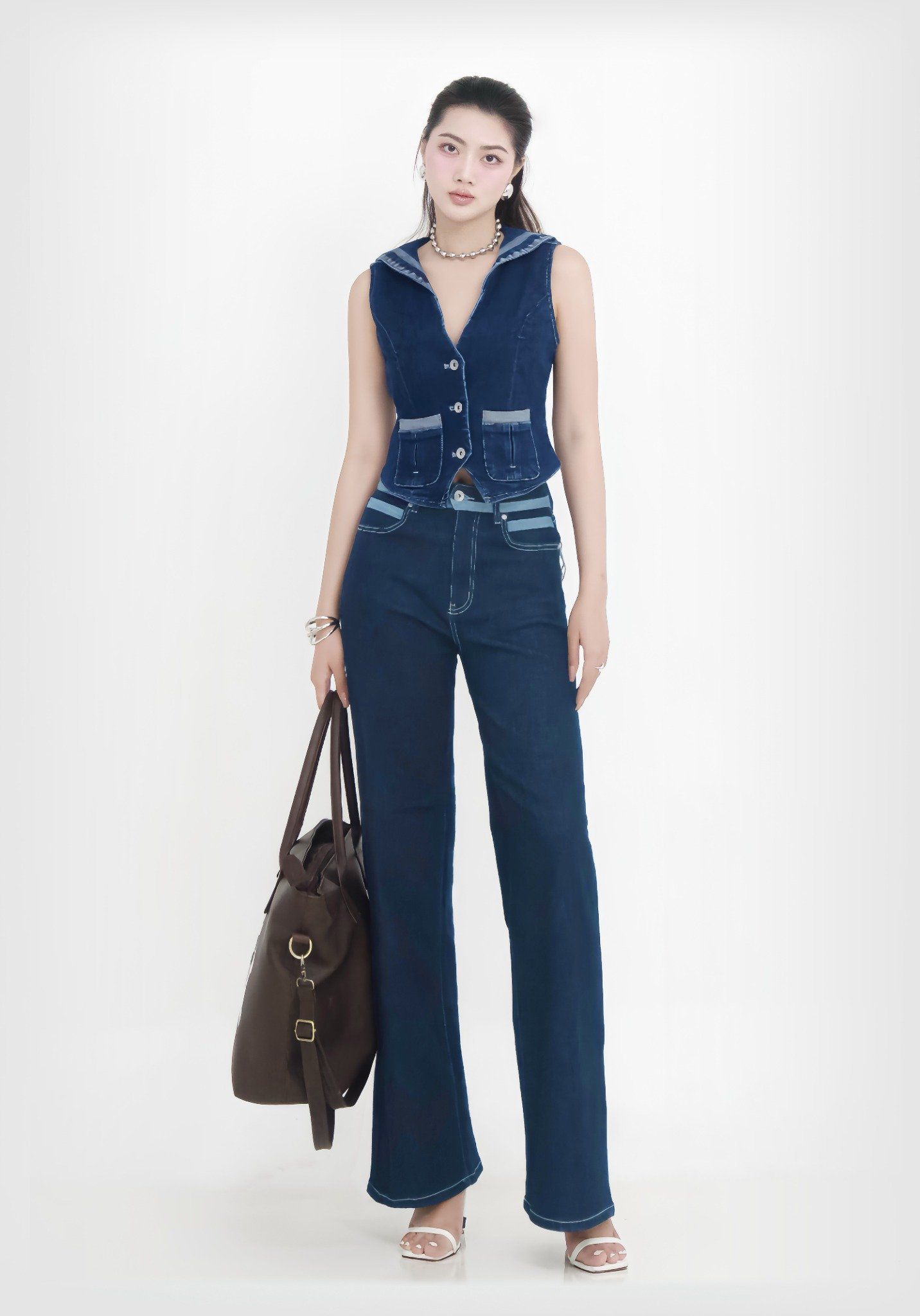 QUẦN DÀI NỮ DENIM MED BLUE PHONG CÁCH THỦY QUÂN FORM WIDE LEG - 224WD1085F1