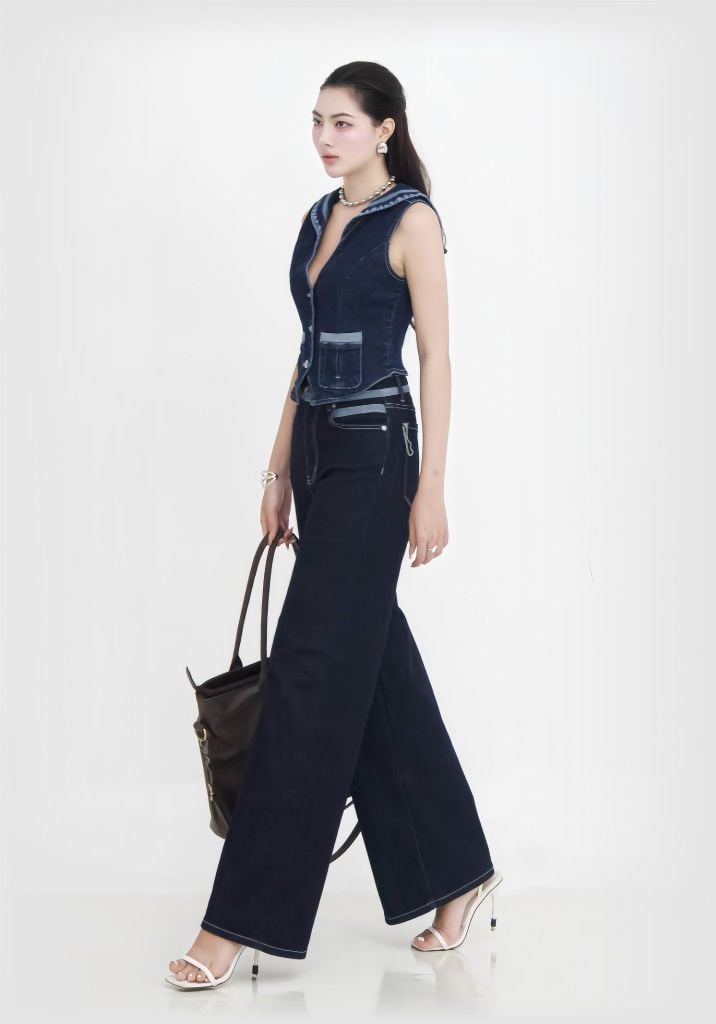 QUẦN DÀI NỮ DENIM RINSE BLUE PHONG CÁCH THỦY QUÂN FORM WIDE LEG - 224WD1085F1
