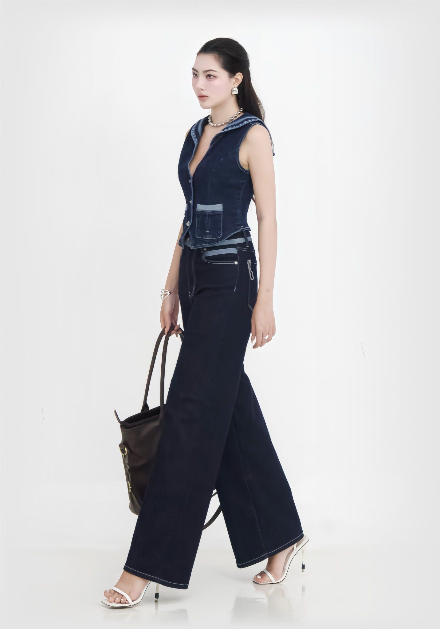QUẦN DÀI NỮ DENIM RINSE BLUE PHONG CÁCH THỦY QUÂN FORM WIDE LEG - 224WD1085F1