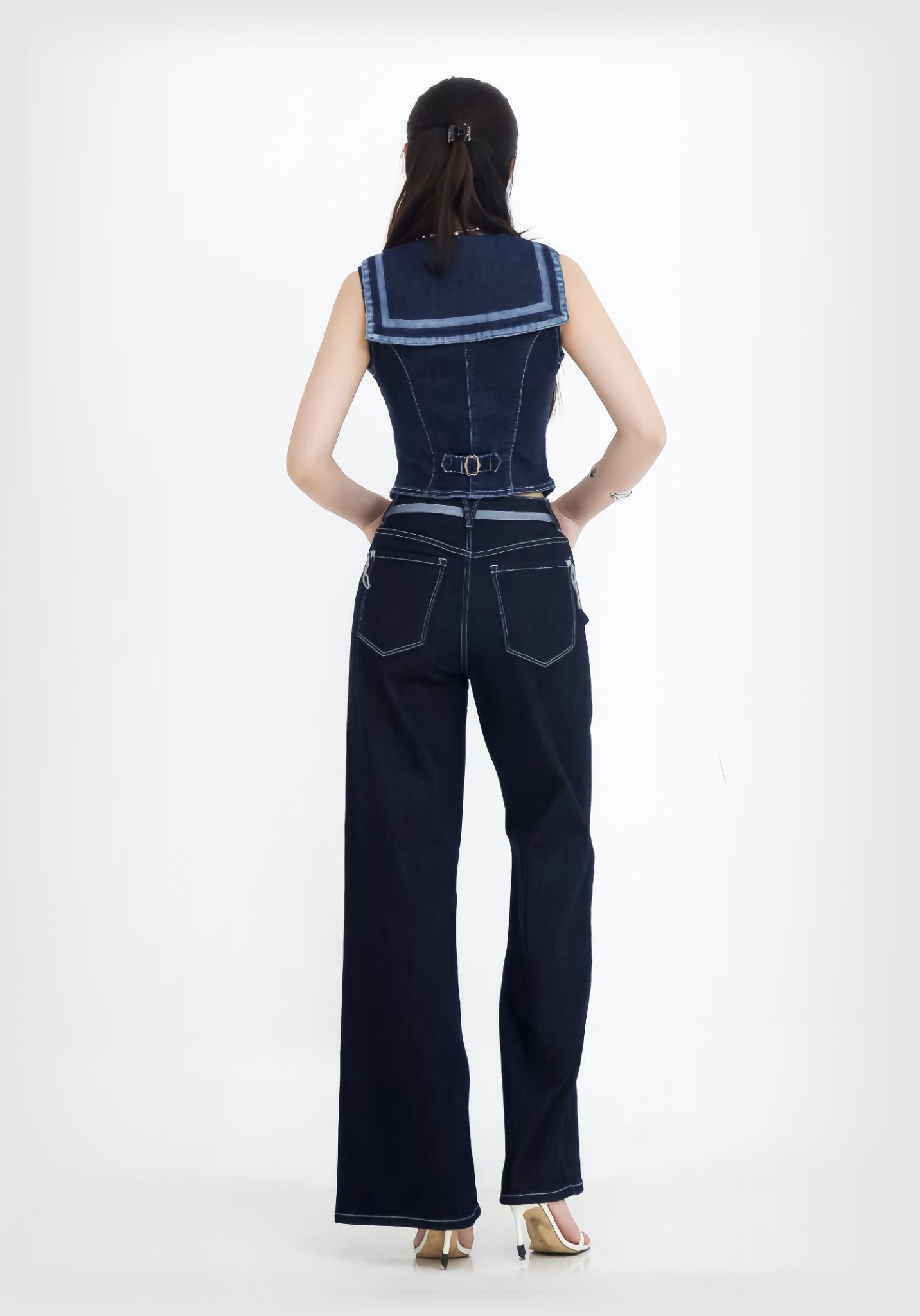 QUẦN DÀI NỮ DENIM RINSE BLUE PHONG CÁCH THỦY QUÂN FORM WIDE LEG - 224WD1085F1