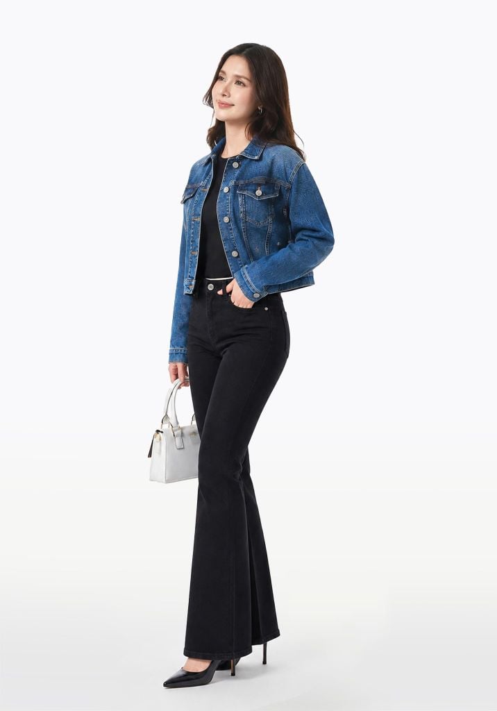 ÁO KHOÁC NỮ DENIM MEDIUM BLUE FORM TYPE 3 CROP - 224WD1049B1
