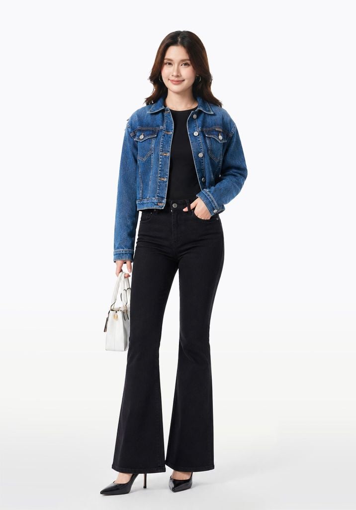 ÁO KHOÁC NỮ DENIM MEDIUM BLUE FORM TYPE 3 CROP - 224WD1049B1