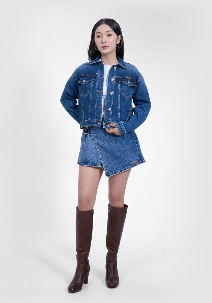 ÁO KHOÁC NỮ DENIM MEDIUM BLUE FORM TYPE 3 CROP - 224WD1049B1