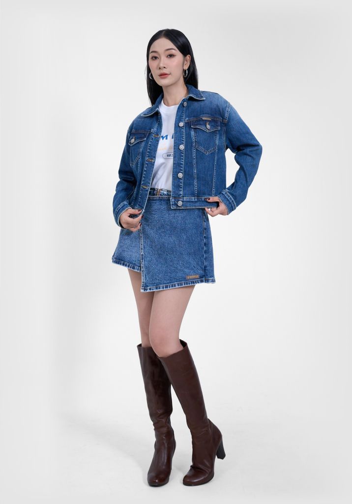ÁO KHOÁC NỮ DENIM MEDIUM BLUE FORM TYPE 3 CROP - 224WD1049B1
