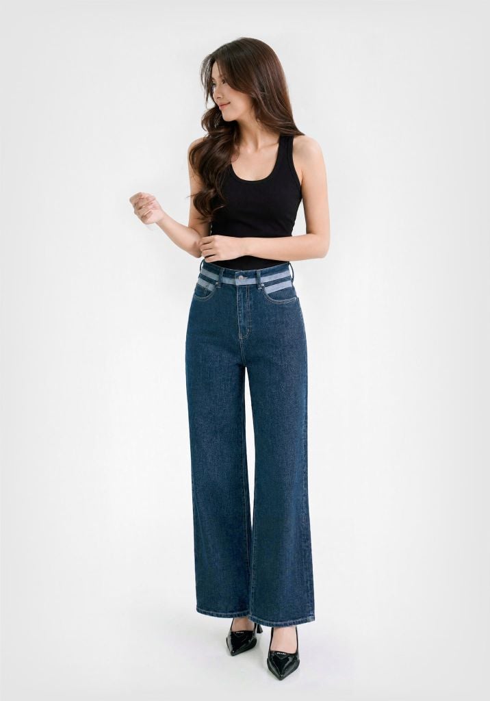 QUẦN DÀI NỮ DENIM MED BLUE PHONG CÁCH THỦY QUÂN FORM WIDE LEG - 224WD1085F1