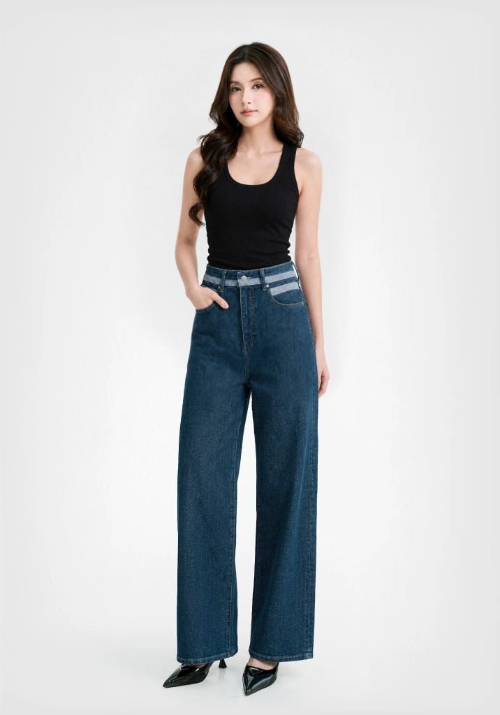 QUẦN DÀI NỮ DENIM MED BLUE PHONG CÁCH THỦY QUÂN FORM WIDE LEG - 224WD1085F1