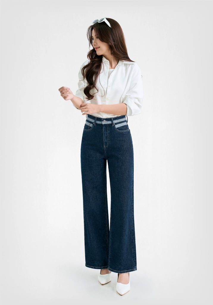 QUẦN DÀI NỮ DENIM RINSE BLUE PHONG CÁCH THỦY QUÂN FORM WIDE LEG - 224WD1085F1