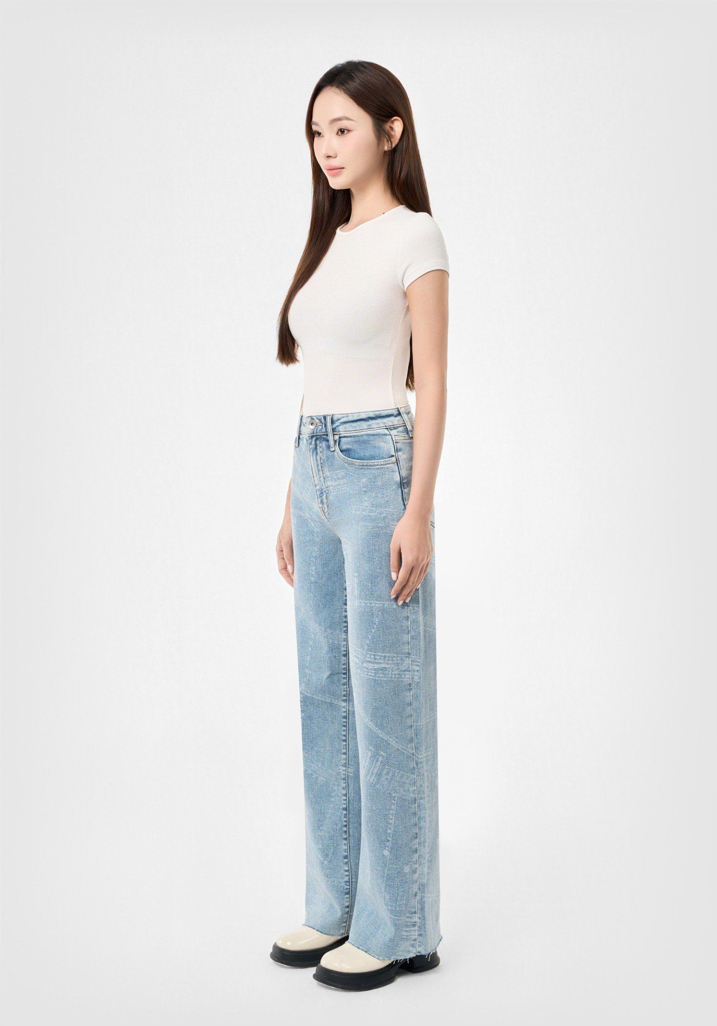 QUẦN DÀI NỮ DENIM LIGHT BLUE LASER FORM WIDE LEG - 224WD1085F4