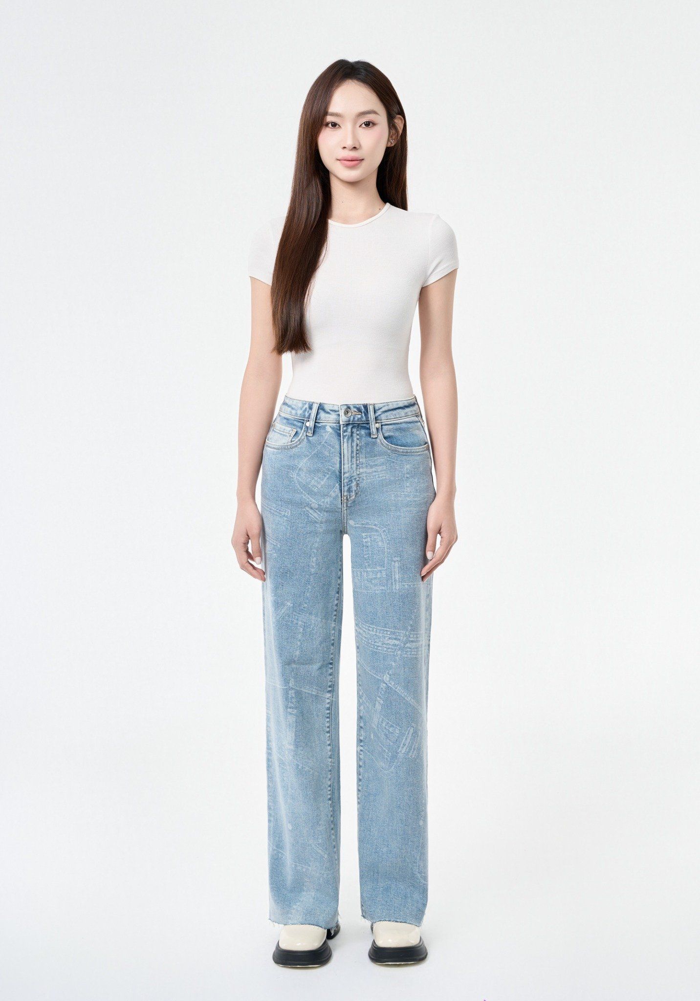 QUẦN DÀI NỮ DENIM LIGHT BLUE LASER FORM WIDE LEG - 224WD1085F4