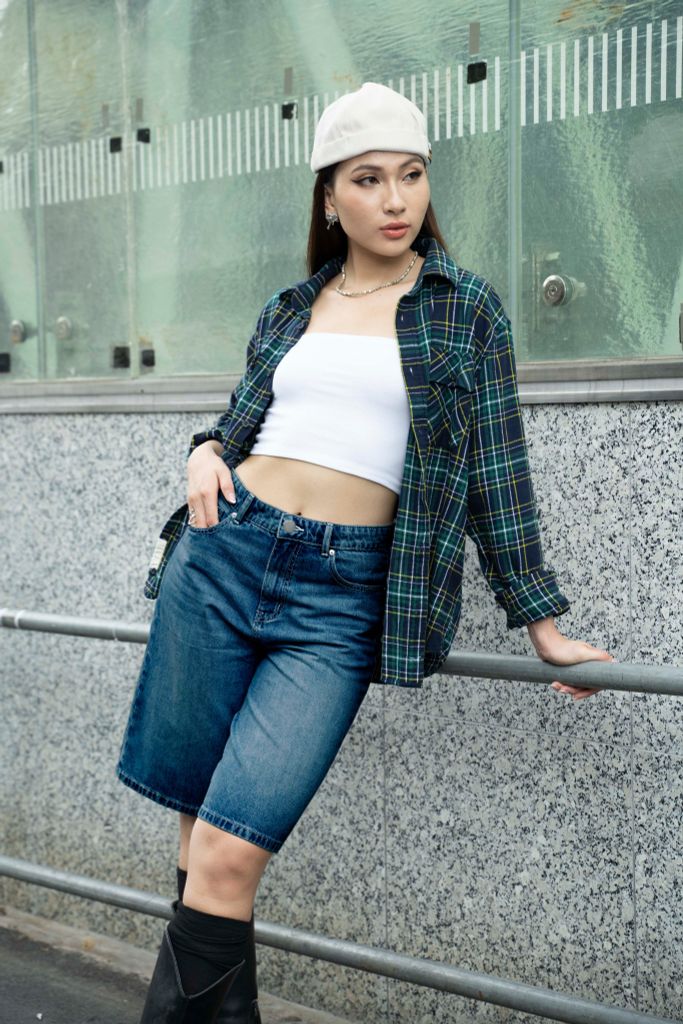 Quần Short Lửng Ống Rộng Màu Med Blue - Med Blue Women's Wide-Tube Shorts - 224WD1104B1