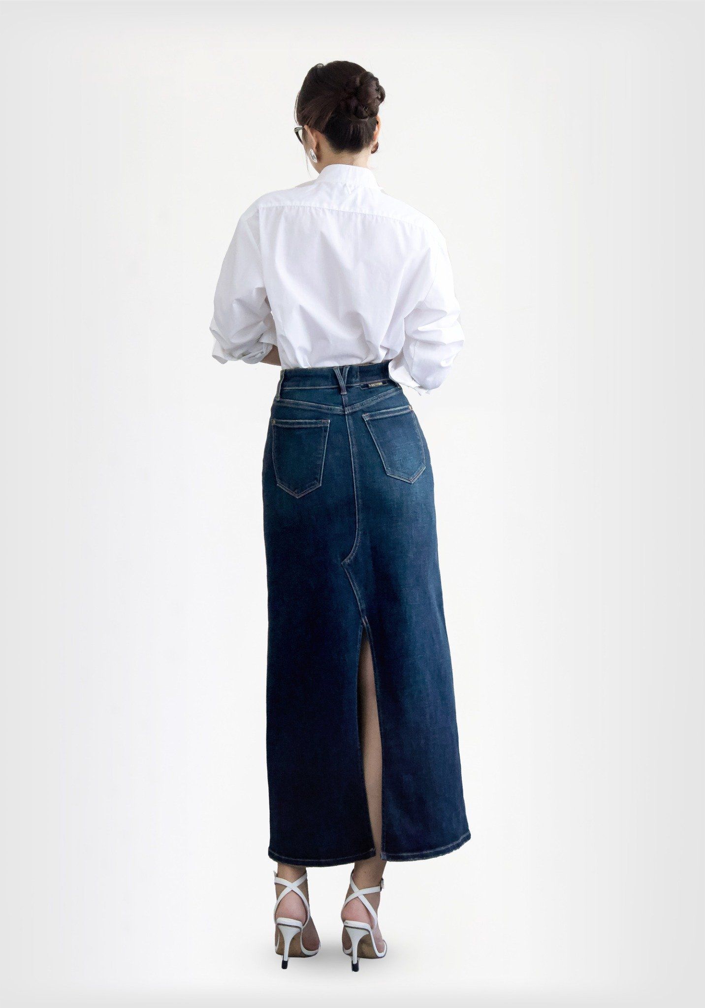 VÁY DÀI NỮ DENIM MEDIUM BLUE FORM A - 224WD1115F2