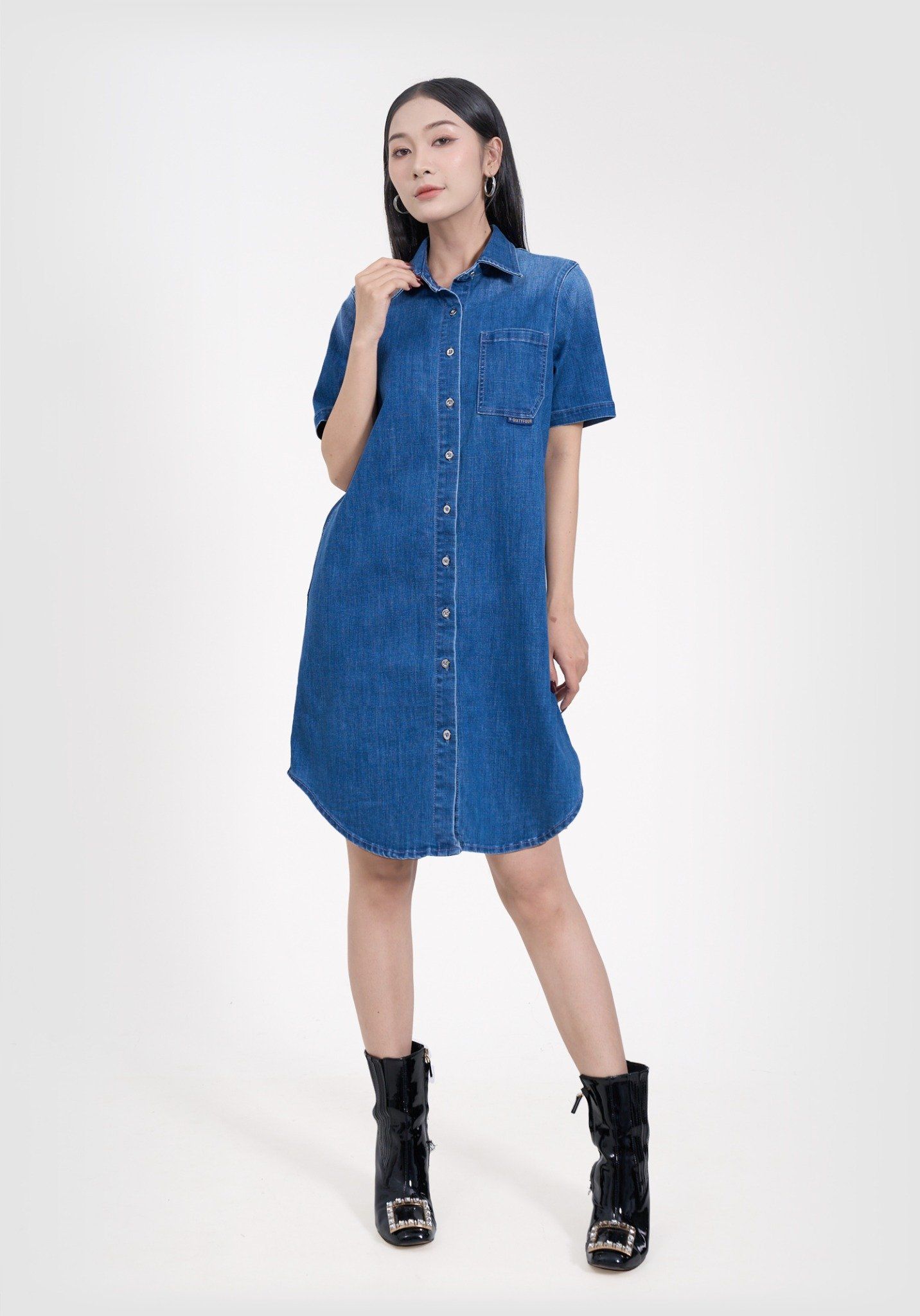 Đầm Sơ Mi Nữ Dáng Suông Rộng - Women's Loose Fit Shirt Dress - 224WD1125F1