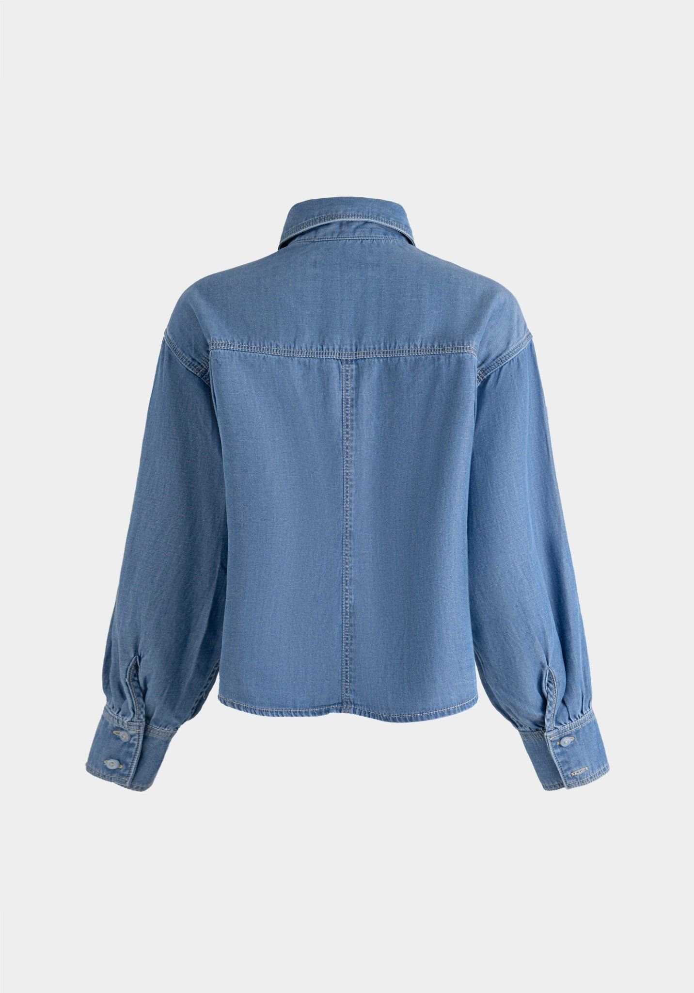 Áo Sơ Mi Denim Xanh Nhạt Form Crop Rộng Dài Tay - 224WD2034B1