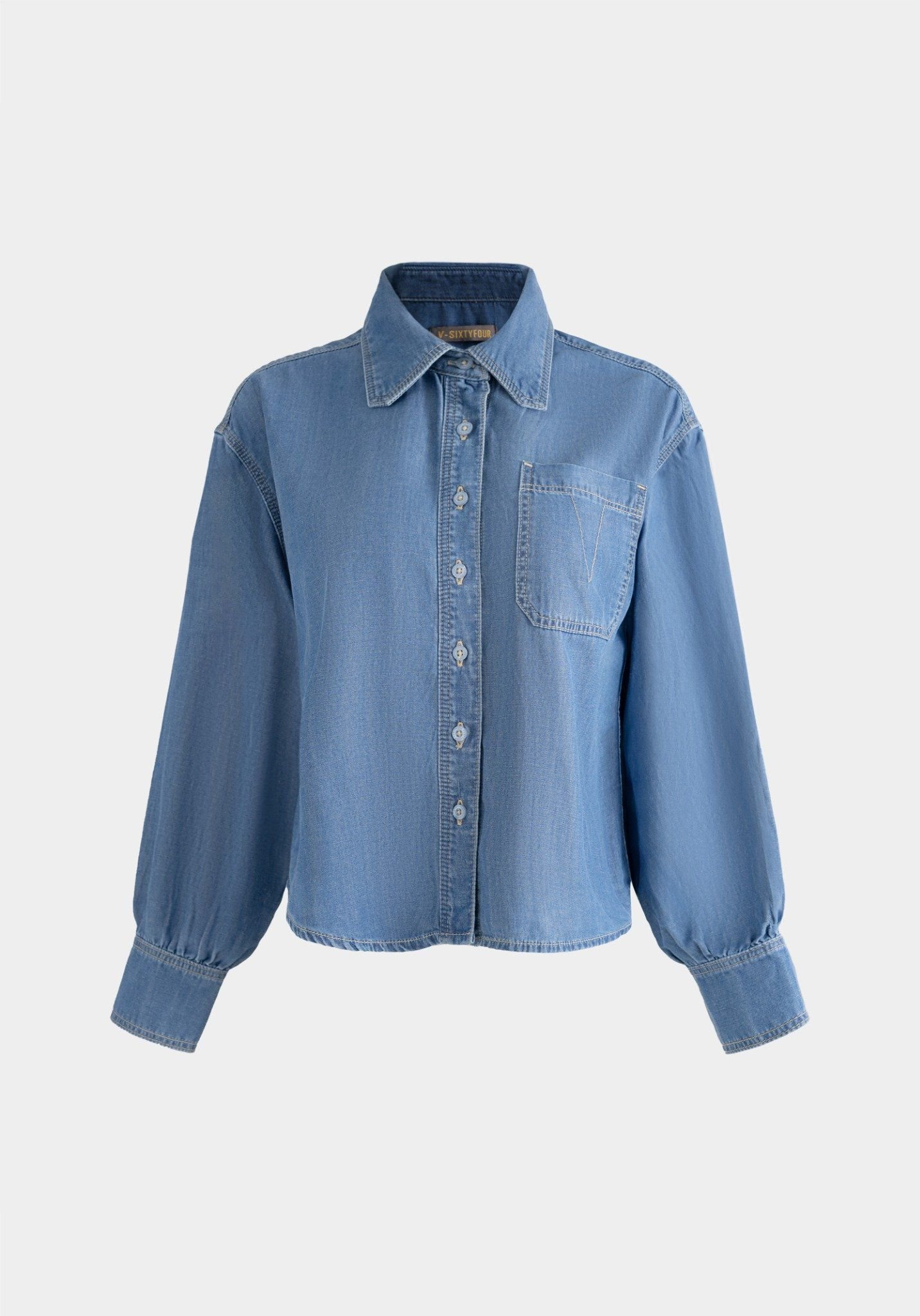 Áo Sơ Mi Denim Xanh Nhạt Form Crop Rộng Dài Tay - 224WD2034B1