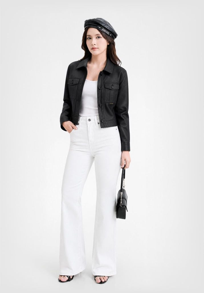 Áo Khoác Nữ Giả Da Màu Đen - Women's Black Faux Leather Jacket - 224WD2044F1