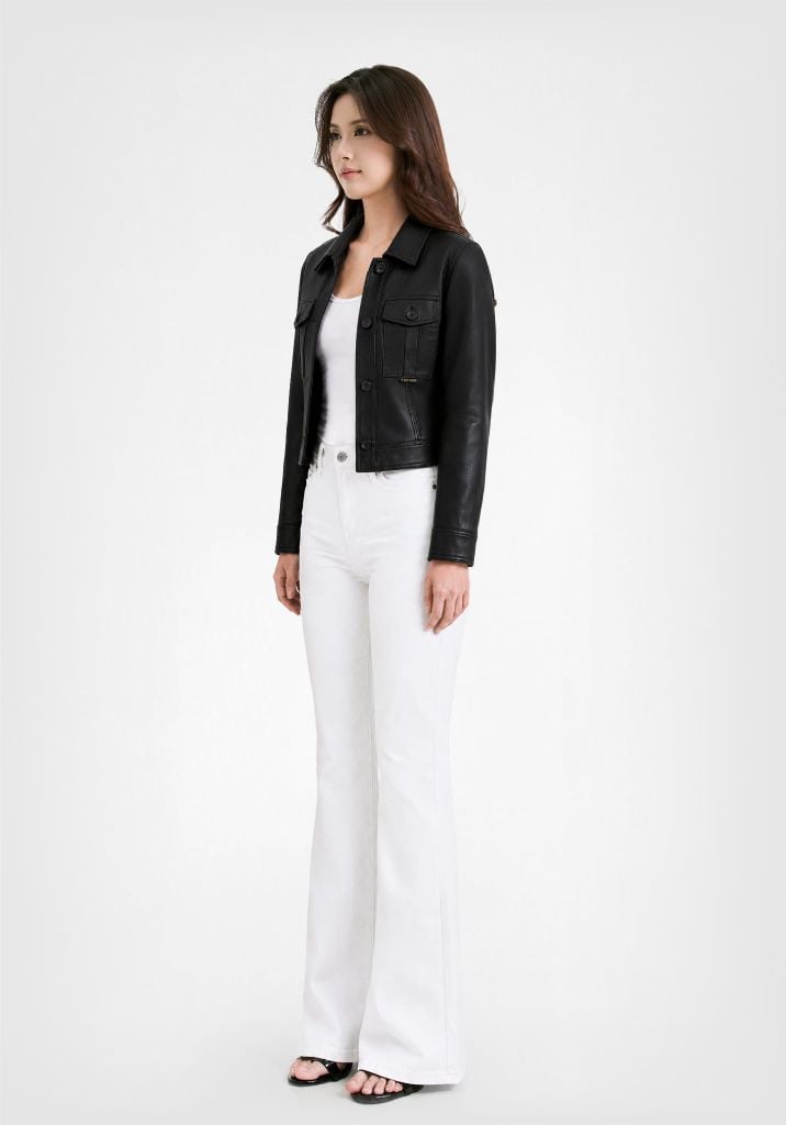 Áo Khoác Nữ Giả Da Màu Đen - Women's Black Faux Leather Jacket - 224WD2044F1