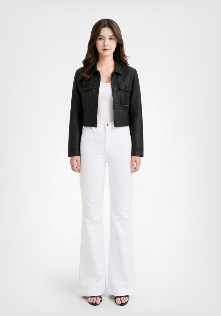 Áo Khoác Nữ Giả Da Màu Đen - Women's Black Faux Leather Jacket - 224WD2044F1