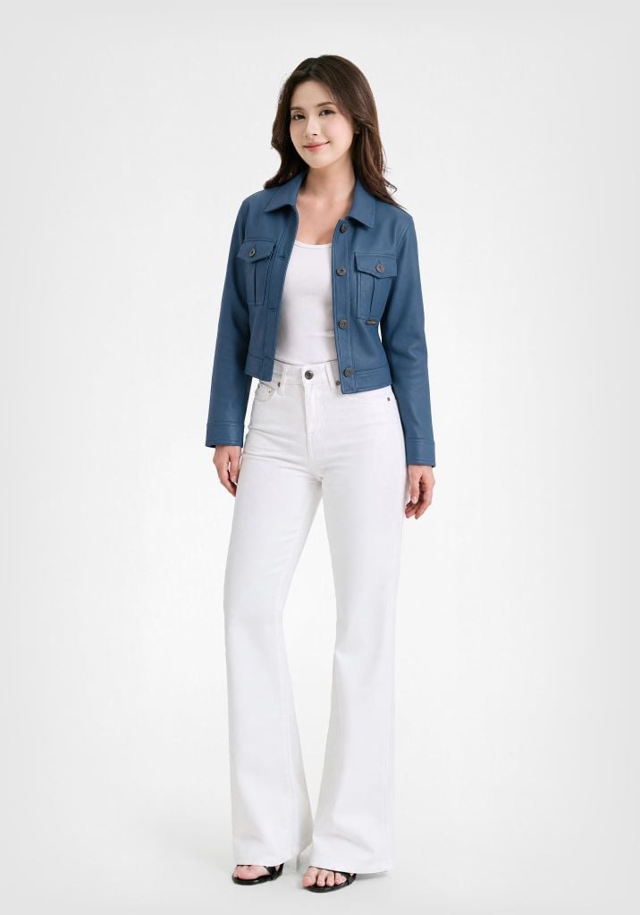 Áo Khoác Nữ Giả Da Màu Med Blue - Women's Med Blue Faux Leather Jacket - 224WD2044F1