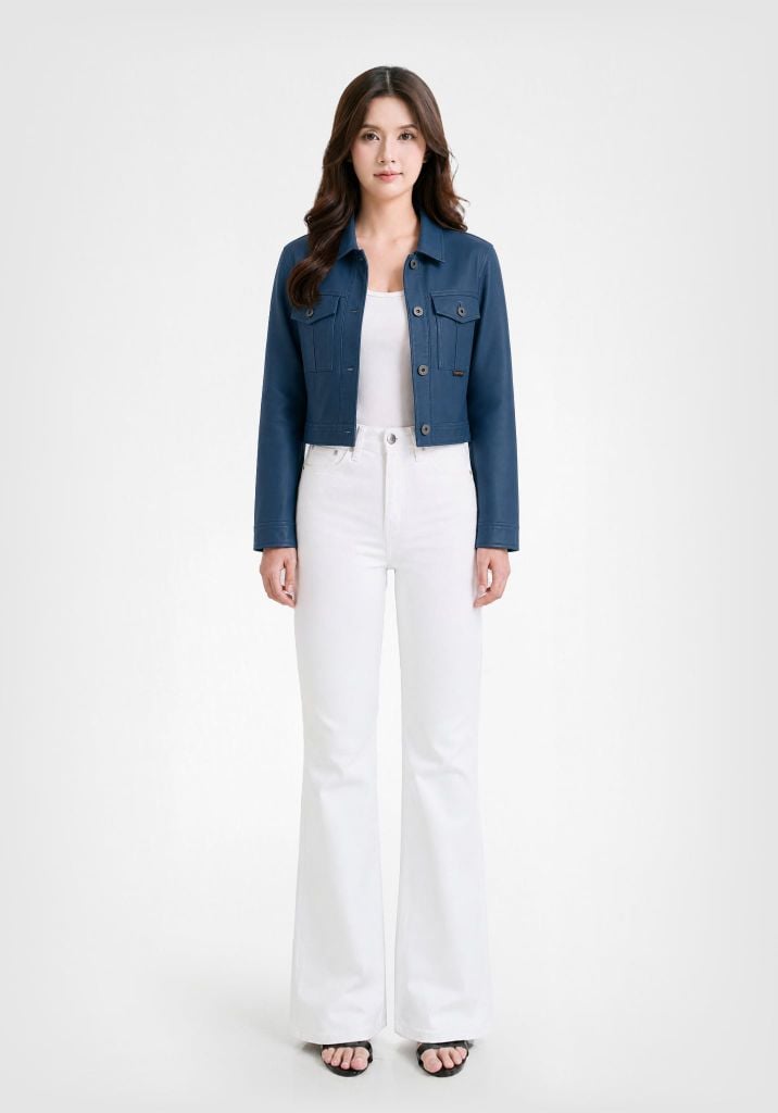 Áo Khoác Nữ Giả Da Màu Med Blue - Women's Med Blue Faux Leather Jacket - 224WD2044F1